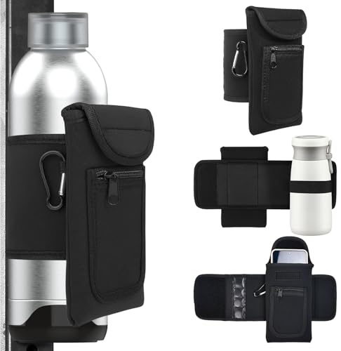 Byfoyif Sac Magnétique pour Bouteille d'eau, Pochette de Gym pour Bouteille, Porte Gourde Aimanté avec Mousqueton, Sac de Sport Magnétique avec Pochettes pour Téléphone et Carte, pour Musculation