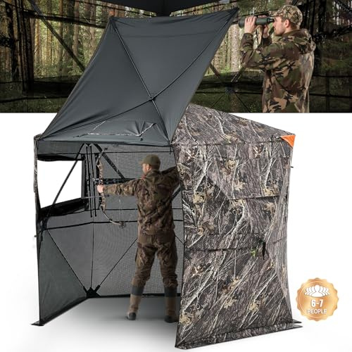 VEVOR Hunting Blind, 6-7 Person, 288 Degree 5 Side See-Through Ground Blinds with Carrying Bag, Portable Camouflage Tent, Durable Concealed Shelter with Silent Zipper Door and Window, for Turkey Deer