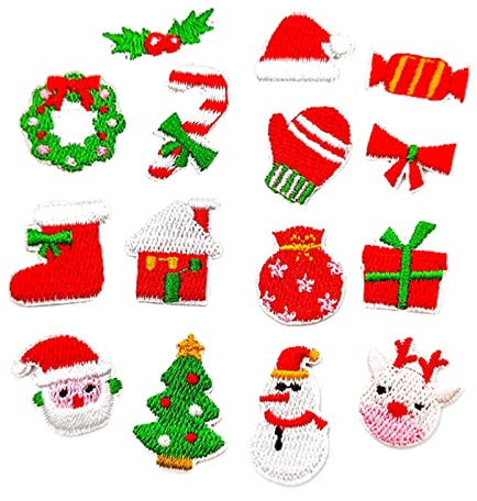 15 Stück Weihnachten Bügelbilder bestickt Nähen Applikation Reparatur für Handwerk Kleidung Dekoration Geschenk Applikation Bügelbild bestickt für Kleidung Jeans Nähen