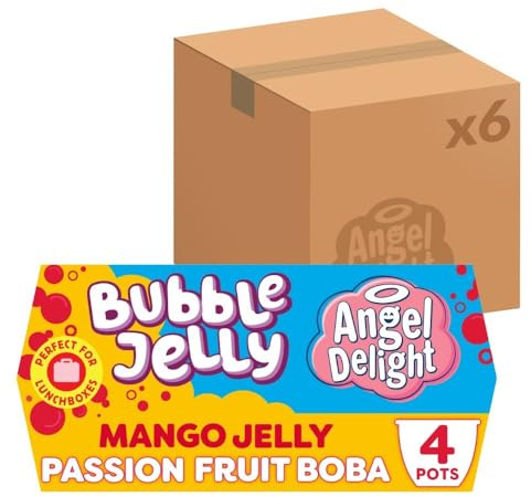 Angel Delight Mango Jelly & Passionfruit Boba Snack Pots (24 x 130 g) | Tropical Flavour, Chewy Tapioca Pearls, Ready to Eat, Family-Friendly Treat, Perfect for Lunchboxes