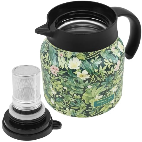 BAODBF Thermoskanne mit Teesieb 800 ml Teekanne Thermo Isolierkanne(Grün) | Abnehmbarer Filter aus Edelstahl für Lose Tee Kaffeekanne Auslaufschutz Drucksystem Mehrschichtige Isolation Vintage
