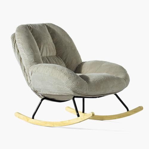 Meuble Cosy Schaukelstuhl, skandinavisch, Schaukelstuhl aus Cordsamt, Schaukelstuhl, Stillstuhl, Füße aus Hevea-Holz, für Wohnzimmer, Schlafzimmer, Grau