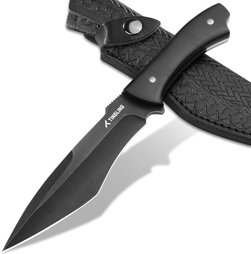 Tingling Cuchillo de Exterior con Hoja Fija Negro : Cuchillo de Bushcraft con Funda, Cuchillo de Exterior