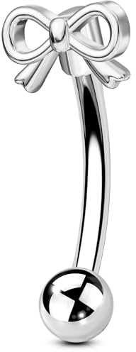 OUFER Body Piercing Eyebrow Jewellery: 16G Curved Banana Barbell 316L Stainless Steel Rook Earrings Bow Belly Piercings Navel Bar 6/8mm for Women