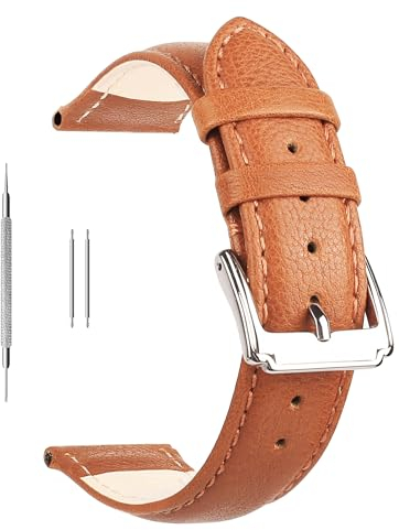 Berfine Ersatz-Uhrenarmband aus Kalbsleder, extra weiches Uhrenarmband für Herren und Frauen, Schwarz und Braun, 18/20/22 mm, braun, 20 mm