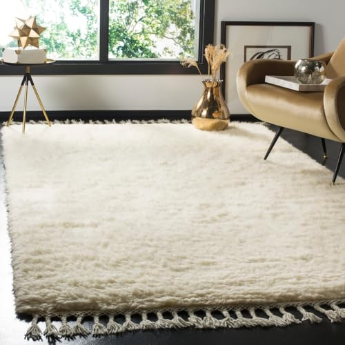 SAFAVIEH Boho Teppich für Wohnzimmer, Esszimmer, Schlafzimmer - Casablanca Collection, Kurzer Flor, Elfenbein, 152 X 244 cm