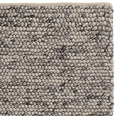 URBANARA Woll-Teppich Ravi 140x200 cm, Eierschale-Grau - Handgewebt, Skandinavisches Landhaus Design mit grober Struktur, Wohnzimmer Esszimmer Schlafzimmer, 60% Schurwolle