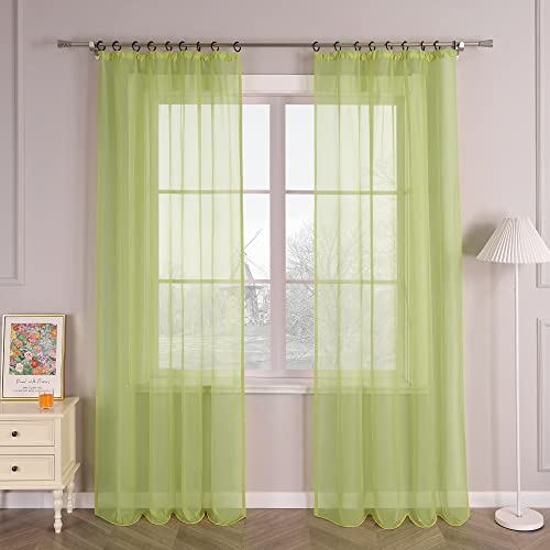 HongYa 1er-Pack Uni Gardine Transparenter Voile Schal Vorhang mit Kräuselband H/B 245/145 cm Grün
