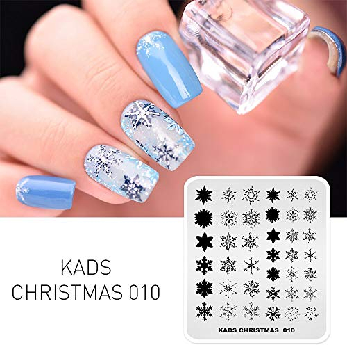 KADS Nagelkunst Stempelplatte Weihnachten Nagelstempel Schablonen Bunte Schneeflocken Professonale Nagel Stamping Platte Für Kreative Maniküre Christmas Nagel Schblonen Platte Für DIY