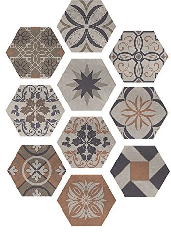 10 pegatinas de suelo de vinilo para decoración de interiores - Baldosas hexagonales para sala de estar, cocina, baño - Pegatinas para quitar y pegar - 20 x 23 cm (DB081)