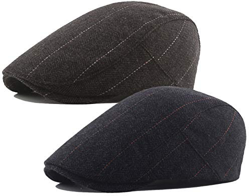 YSense Beau 2 Pack Flat Caps Hats Winter Caps Mens Beret Hats for Men Cotton and Wool Fabric Warm Hat (Dark Gray+Brown)