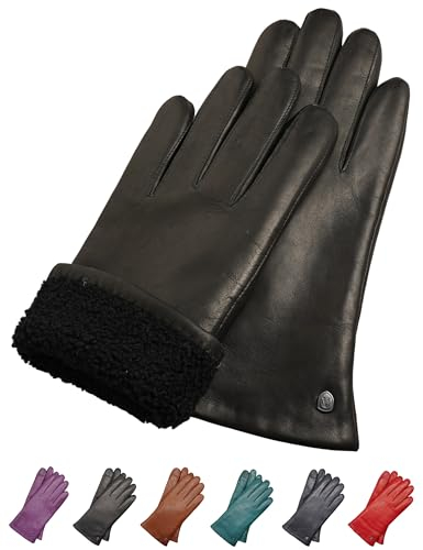 AKAROA ESTD 2019 Lederhandschuhe Damen MIA, Touchscreen Funktion, italienisches Leder, Futter aus original Neuseeland Lammfell, 4 Größen S - XL, schwarz, XL - 8,5
