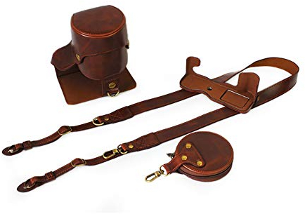 kinokoo PU Leder Tasche für Fuji X-T2 X-T3 und 18-55mm & 16-50mm Objektiv, Schutztasche Kameratasche mit Schultergurt (kurz,Kaffee)