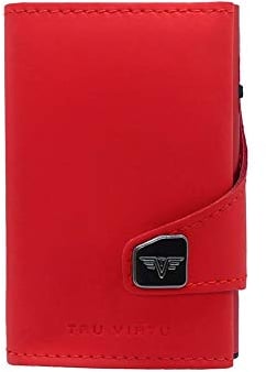 Tru Virtu® Geldbörse RFID/NFC Schutz - Portemonnaie Click & Slide Red Matt/Red - Kartenetui mit Scheinfach aus Aluminium & Leder für Herren und Damen - 9,9 x 6,7 x 2,1 cm