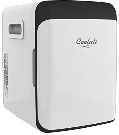 Cooluli 10L Mini Fridge for Bedroom - Car, Office Desk & College Dorm Room - 12V Portable Cooler & Warmer for Food, Drinks, Skincare, Beauty, Makeup & Cosmetics - AC/DC Small Refrigerator (White)