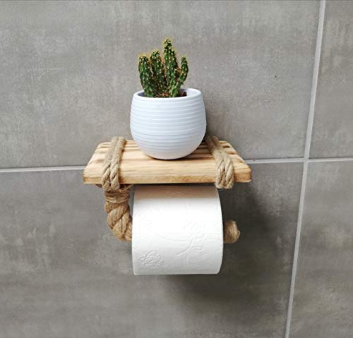 Toilettenpapierhalter mit Ablage – Ablage aus Holz und Seil für Telefon oder Dekoration