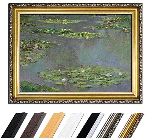 Bilderdepot24 Bild mit Rahmen - Claude Monet Seerosenteich 110x85 cm - Gerahmtes Leinwandbild Alte Meister - Antiker Rahmen Gold Barock, Klassisch