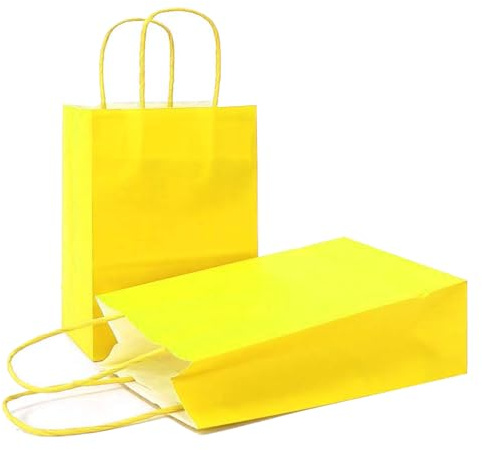 AZOWA Yellow Gift Bags Large Size Kraft Paper Bags with Handles (26 x 12 x 33 CM, Yellow, 25 Pcs)