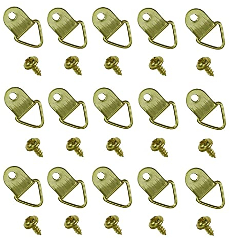 kuou 100 Pcs D Rings Picture Hanging, Small Photo Frame Hooks Hangers, Canvas Hook Wall Bracket Hanger with Screws(Stainless Steel/Golden)