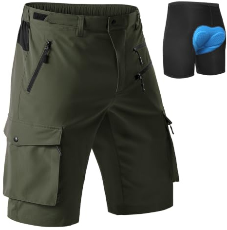 Hiauspor MTB Hose Herren Kurz Gepolstert: Atmungsaktiv Schnelltrocknend | 2 in 1 Konzept, Abnehmbares 3D-Pad, 5 Taschen mit Reißverschluss, Radhose Herren Kurz, 4-Wege-Stretch,Reißfest