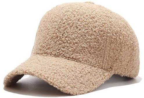 Avilego Winter-Baseballkappe für Damen, Lammwolle, einfarbig, warme Baseballkappe für Outdoor-Reisen, Khaki, Einheitsgröße