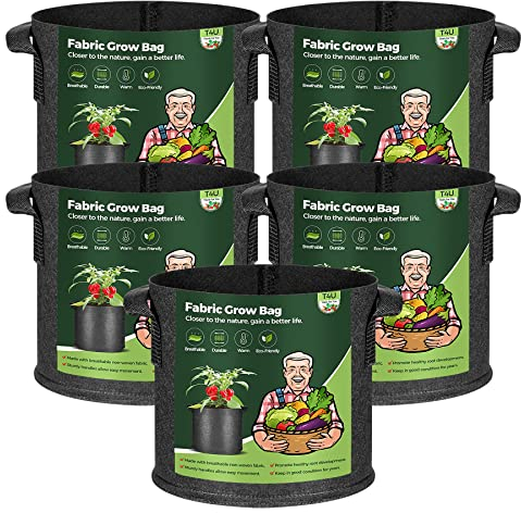T4U 5 pcs 15 Gallons Sacs de Plantation Noir, Sac de Plantation de Jardin, Sacs à Plantes Sac de Culture Bac avec Poignées, Pots en Tissu Non-tissé pour Pommes de Carotte, Oignons, Legumes et Tomates