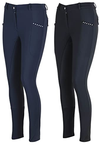 Lazura - Damen Winter Reithose Tatjana | Vollbesatz aus Silikon | Reiterhose mit 2 seitlichen Handytaschen | dunkelblaue Vollbesatzreithose | Reitbekleidung in Größe 38