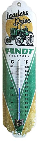 Nostalgic-Art Thermomètre analogique, Fendt - Leaders – Idée de cadeau pour fans de tracteurs, en métal, Design vintage pour décoration, 6,5 x 28 cm