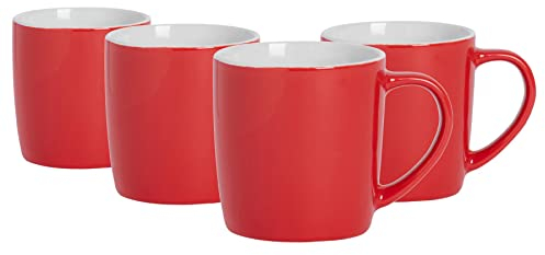 Argon Tableware Coloured Coffee Mugs - Red - 350ml - Pack of 4 - Gloss Ceramic Stoneware Tea Mugs Latte Cappuccino Cups Hot Chocolate Cups Colourful Mug Set with Handle