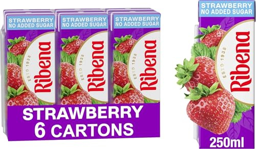 Ribena Strawberry No Added Sugar Cartons - Multipack 6x 250ml | Real Fruit | Rich In Vitamin C | No Artificial Colours or Flavours | Ready to Drink