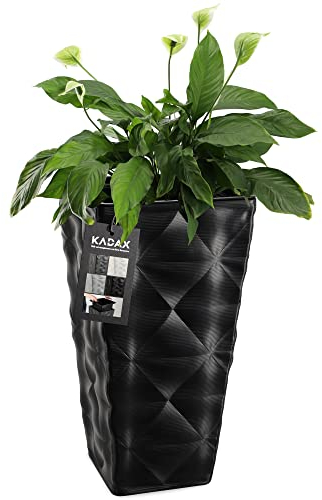 KADAX Pot de fleurs avec effet 3D, bac à fleurs en plastique, en 4 couleurs, bac à plantes avec insert et poignées pratiques, pot en plastique, pot pour plantes d'extérieur (noir, hauteur : 55,5 cm)