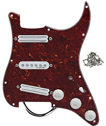 OriPure 3-lagige SSS-Dual-Rail-Tonabnehmer Geladene vorverdrahtete Schlagbretter Alnico 5 Gitarren-Schlagbrett-Set mit 5-Wege-Schalter für ST 11-Loch E-Gitarre Rote Schildkröte
