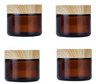 Lot de 4 pots vides en verre ambré de 50 g avec couvercles en grain de bois pour lotion, baume à lèvres, crème pour les yeux, crèmes à récurer, huiles, pommades (marron)