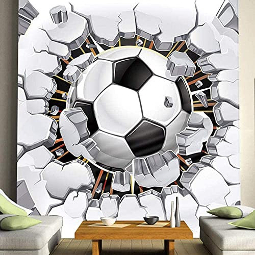 Modern Photo Wallpaper Football 3D Mural Wall Paper Living Room Tv Bedroom Boy Girl Children's Room Self-Adhesive Giant Sticker 3D Wallpaper Home Decoration Wall Art 140 x 70 cm (WxH)