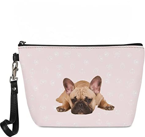 Kuiaobaty Kosmetiktasche für Damen, Make-up-Tasche für Geldbörse, Reisen, große Kapazität, Kulturbeutel, Kosmetiktasche für Mädchen, Französische Bulldogge, Rosa, Taschen-Organizer