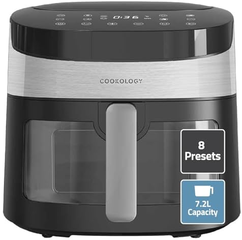 Cookology CAF72DI Air Fryer Oven 7.2 Litre Digital, 8 Preset Functions, Cooking Viewing Window, Touch Control Panel, Healthy, Oil Free and Energy Saving Air Fryers - In Black