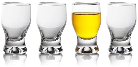 QUAFFER Shot Glass (Set of 4) – Elegant Clear Shot Glasses 2 oz – Classic Whisky Vodka Tequila Sherry Brandy Cordial Mini Snifters Glasses - Perfect for Parties, Bars, Events, Home Bar