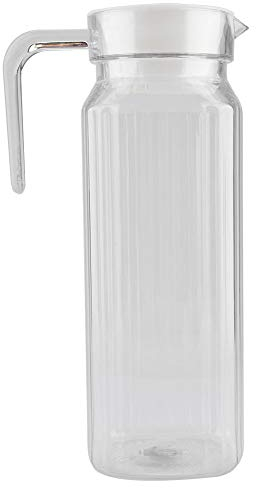 Serveware, Petit Pichet en Verre Yctze, Acrylique Transparent Bouteille de Jus D'eau Rayée Jus Glace Cruche avec Couvercle pour Bar Home (1100ml)