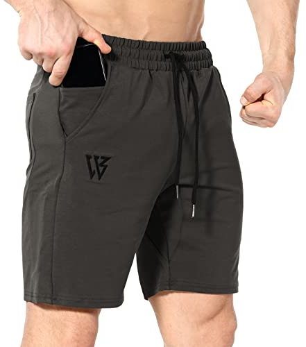 BROKIG Sporthose Herren Kurz Slim Fit Kurze Hosen Fitness Laufshorts Gym Shorts mit Taschen(Olive Grau,M)