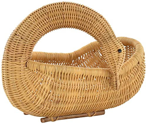 Rattan Dekofigur Aufbewahrung Korb Tier Figur Kinderzimmer Deko Kindermöbel (Schwan, Honig)