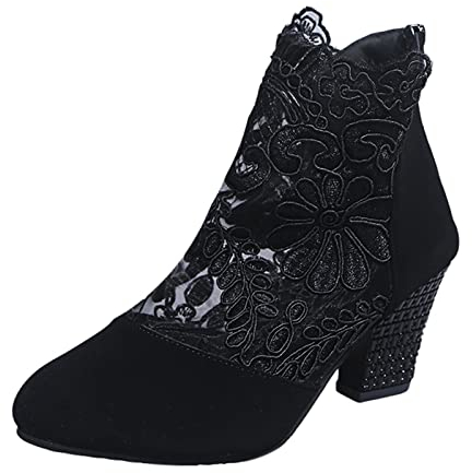 WOXIHUAN Sandali Donna Eleganti,Stivali con Tacco Alto Scarpe col Tacco Donna Estate Maglia Traspirante Polacchine Cerniera Sandali Tacco a Spillo 7CM