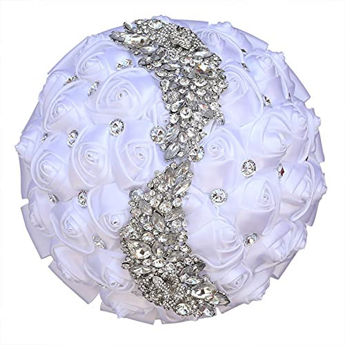 Jellybro Hochzeitssträuße für Braut, handgefertigte Brautjungfernbrosche, Wurfstrauß, künstliche Rose, Blume für Hochzeitszeremonie, Jahrestag (weiß, 15 cm)