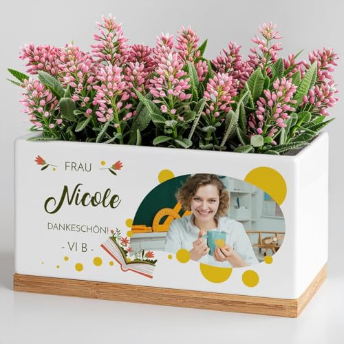 Maverton Blumentopf mit Aufdruck, Pflanzentopf aus Keramik + Untersetzer