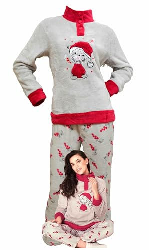 Infiore Pigiama Donna Pile Effetto Coral - Morbido e Felpato - Invernale (651469 Grigio, M)