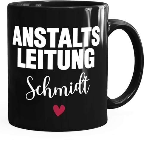 Moonworks® Tasse Anstaltsleitung Geschenk Chef Arbeitgeber Boss personalisiert mit Name lustige Geschenkidee Arbeit Büro schwarz standard