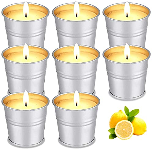 Citronella Kerze Draußen, 140 Std. Brenndauer, 8 Stk Citronella Duftlichter Kerzen Sojawachs Set Zitronella Teelichter Outdoor Indoor im Freien Duftkerzen für Camping Picknick Terrasse Garten