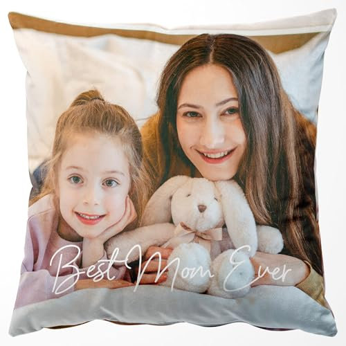 Easycosy Cadeau Fête des Mères- Housse de Coussin Personnalisée Maman Photo,Taie d'oreiller Imprimé Double Face,Cadeau Maman Personnalisé,Idée Cadeau Femme Ami, Anniversaire Personnalisable 40 x 40 cm