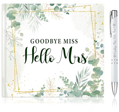 HOWAF JGA Gästebuch Bride Ratschlagbuch Hochzeit Gästebuch Goodbye Miss Hello Mrs Fotobuch JGA Erinnerungsbuch JGA Buch für Junggesellinnenabschied Frauen Brautparty, 32 Seiten, Eukalyptus