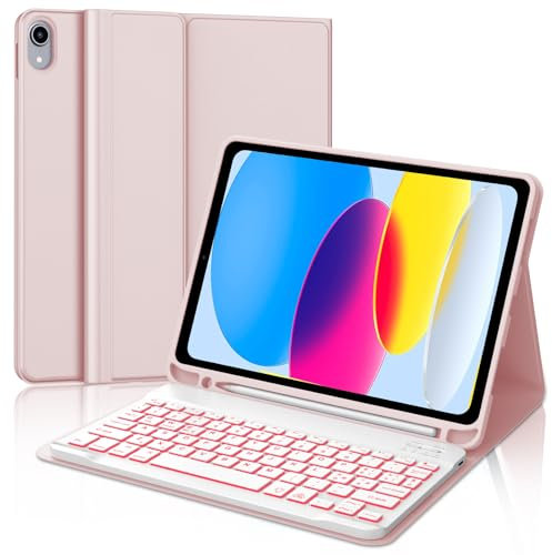JADEMALL Tastiera per iPad A16 11/10 Generation 2025/2022, Italiana QWERTY Tastiera Retroilluminata Magnetica Staccabile Bluetooth con Portapenne per iPad 10/11 Generazione, Rosa