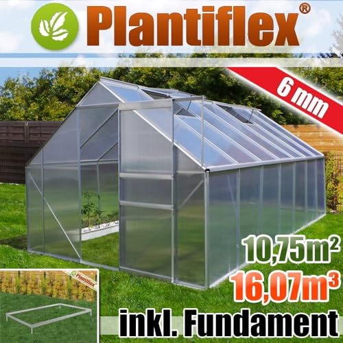 Aluminium Gewächshaus 250x430 cm - 10,75 m² mit Fundament - 6mm Verglasung, Silber, Garten Pflanzenhaus 16,07m³ Alu Treibhaus Tomatenhaus